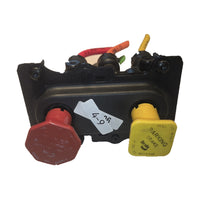 Bendix K125904 park brake push pull valve front with red trailer supply and yellow parking brake knobs SKU 4-9